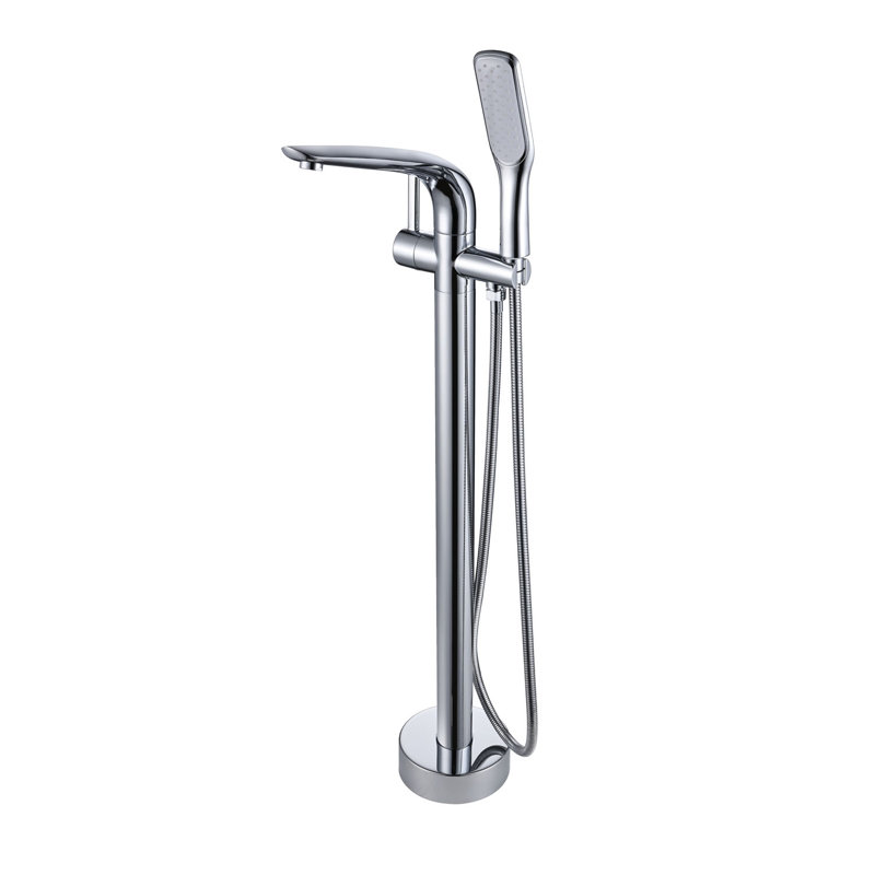 Robinet de baignoire autoportant monocommande à fixation au sol avec douche à main, Chrome