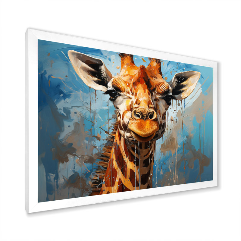 Collage animal girafe cobalt - imprimé, H 34 po x l 44 po x P 1,5 po, Cadre photo blanc