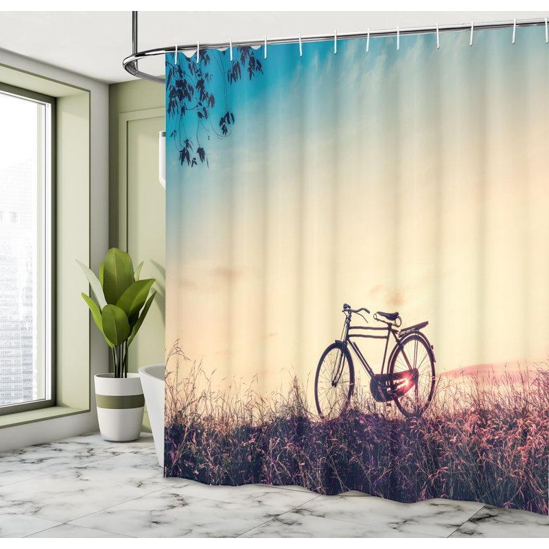 Ensemble de rideau de douche à vélo et crochets, H 69 po x l 105 po