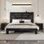 Grand lit plateforme industriel avec tête de lit industrielle - Assemblage facile, grand rangement sous le lit, silencieux - noir / brun-1446302644-1446693457