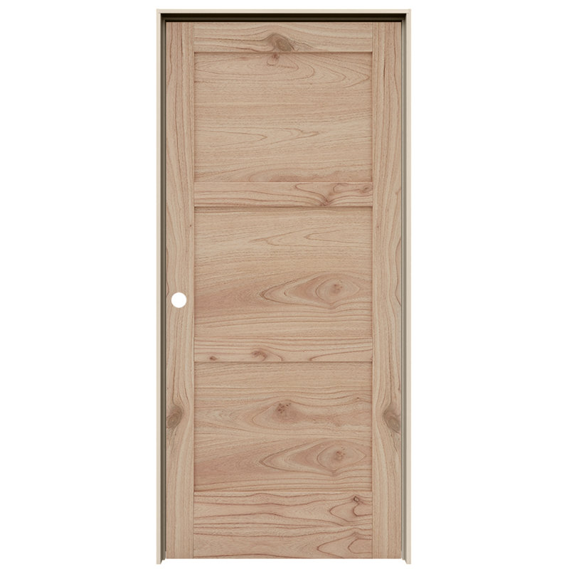 Porte intérieure pré-suspendue en cèdre blanc brut 3 panneaux MODA, 24 po x 80 po, Côté droit