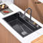 Évier de cuisine en cascade 33 po - Station de travail à simple cuve en acier inoxydable avec robinet de pluie et accessoires