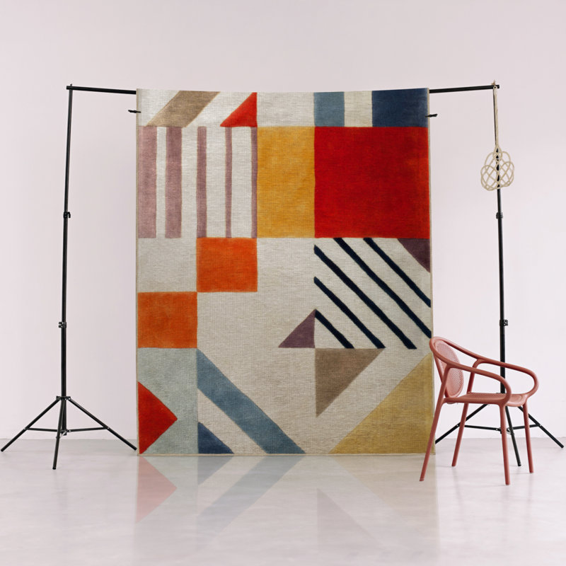 Creative Modern Decorative Carpet with Multicolored Mixed Geometric Patterns, Rectangle 5' x 9'11"