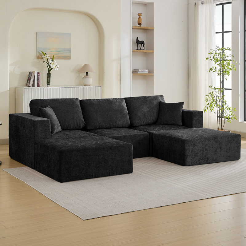 Oversized Modular Sofa Bed, Boneless U-Shaped Sectional with Movable Ottomans, No Assembly Convertible Sleeper Couch, 5