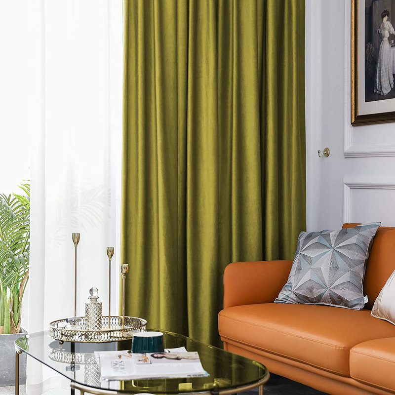 Room Darkening Curtain Pair, 52" W x 108" L, Olive Green