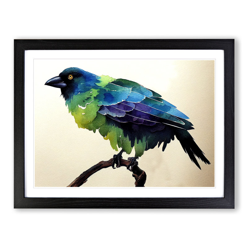 Crow Bird Watercolour - Framed Print, Black, 46cm H x 64cm W x 2cm D
