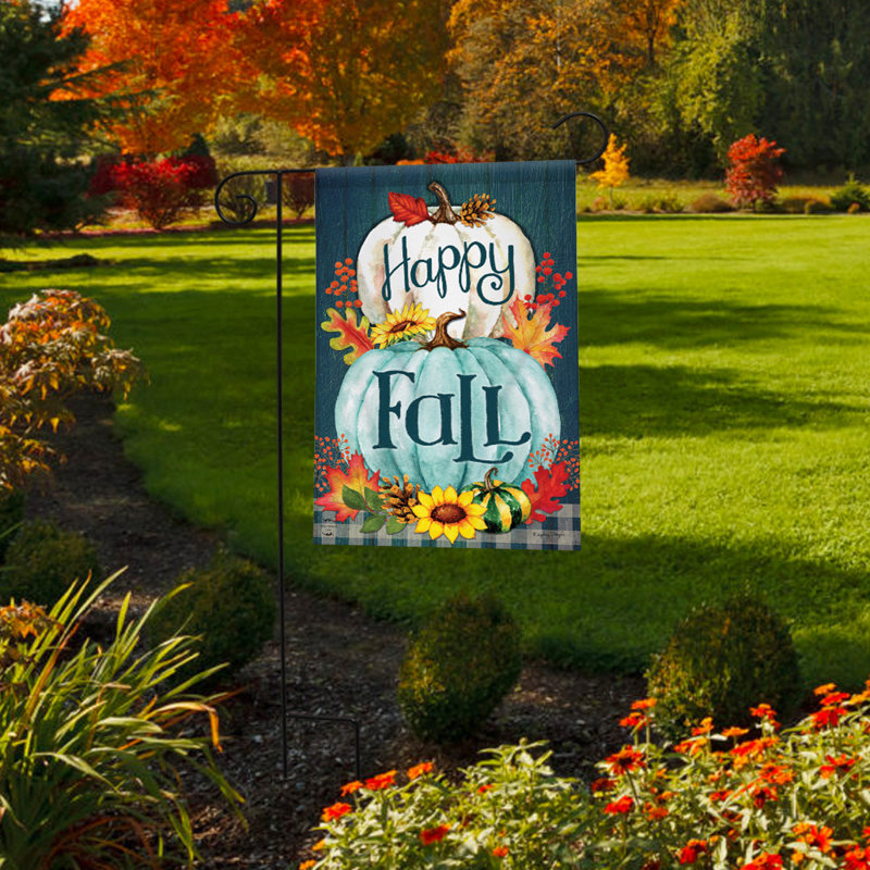 Drapeau de jardin primitif «Happy Fall Pumpkins»