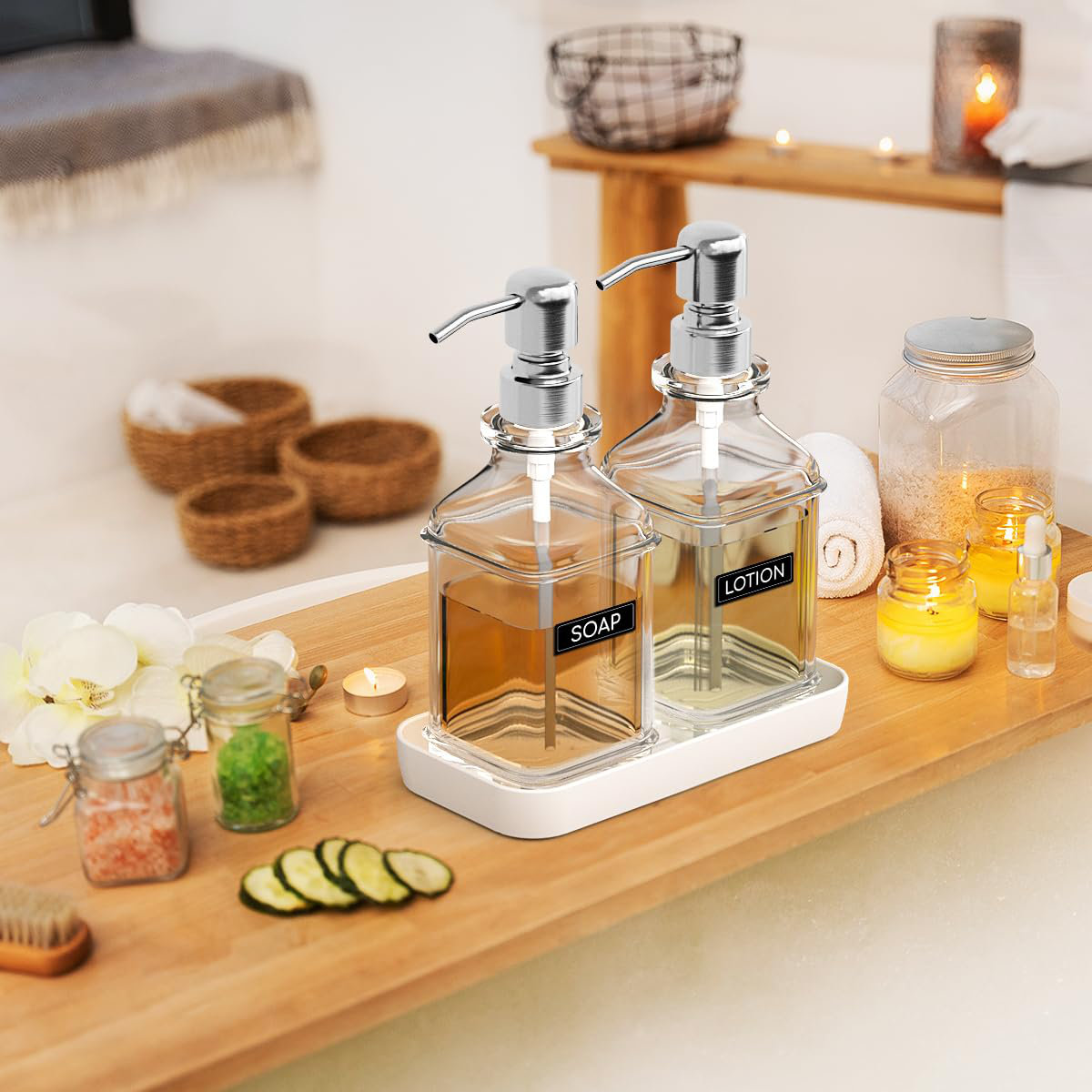 Rebrilliant Soap Dispenser, Antique Design Thick Amber Glass Hand Soap ...
