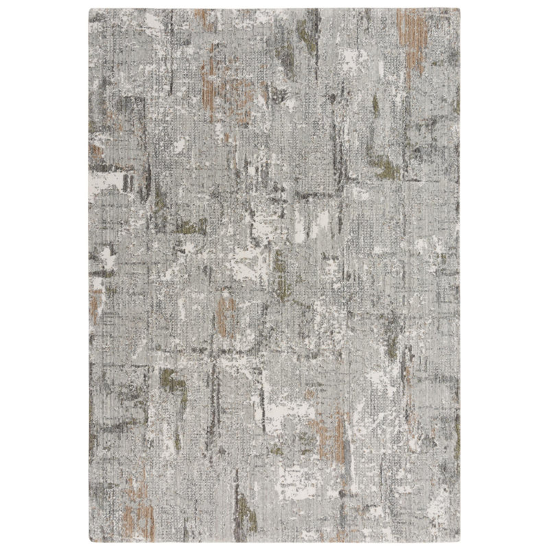 Ogreta abstrait tissé à la machine recyclé P.E.T. Tapis gris, Tapis de couloir 2 pi 6 po x 8 pi