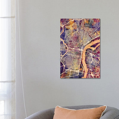 Philadelphia Pennsylvania City Street Map I by Michael Tompsett - Wrapped Canvas Gallery-Wrapped Canvas Giclée