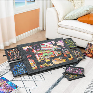 Tableau inclinable avec support et housse conçus 2 en 1, plateau de rangement en feutre super léger avec 6 tiroirs pour adultes et enfants, table de casse-tête portative pouvant accueillir jusqu'à 1000 pièces - gris