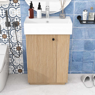 Meuble-lavabo de salle de bain avec lavabo en céramique et espace de rangement