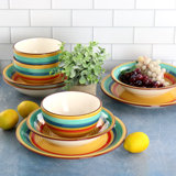 12 Piece Stoneware Dinnerware Set in Yellow Multi