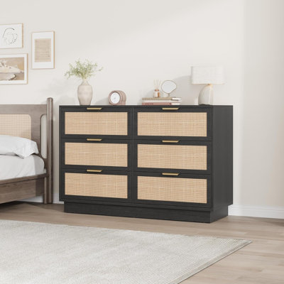 Commode 6 tiroirs en rotin pour la chambre à coucher, corps et pieds de l'armoire intégrés, commode en bois pour les couloirs, les entrées et le placard, assemblage facile