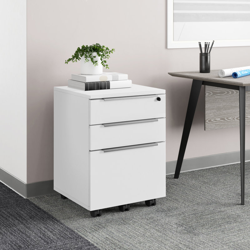 Classeur vertical mobile 3 tiroirs Maysey, Blanc / argent
