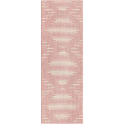 Tapis rayé en polypropylène tissé à la machine en rose / ivoire Wallington