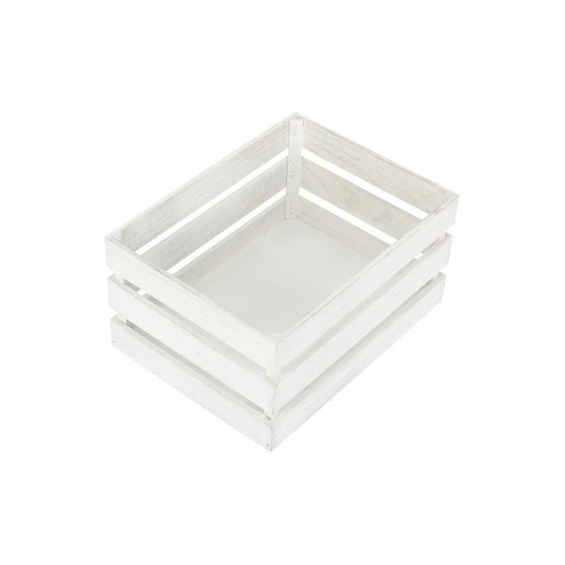 Wooden Slatted Storage Crate, 13.5cm H x 20cm W x 30cm D, White Wash