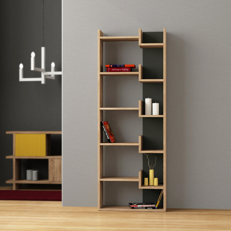 Kara 5-Tier Freestanding Bookcase for Home and Office Storage, 162cm H x 61cm W x 22cm D, Oak/Anthracite