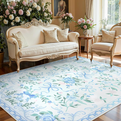 Kaldi Floral Washable Area Rug Non-Slip Stain Resistant Low-Pile Boho Large Indoor Throw Carpet