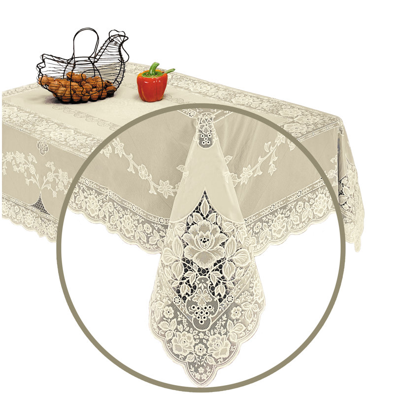 Nappe à motif floral en vinyle luxueux Mckinney, L 72 po x l 54 po, Ivoire