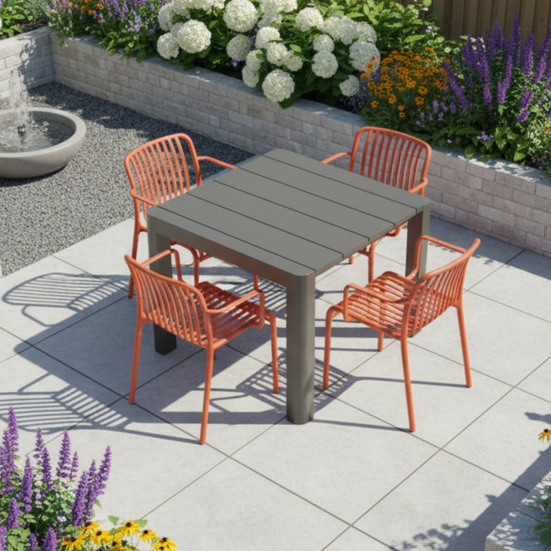 Honiton 4 - Person Patio Dining Set with Square Table, Grey/Red