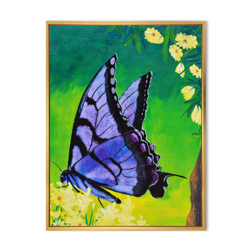 August Grove® Elegant Purple Butterfly Portrait Framed On Canvas Print ...