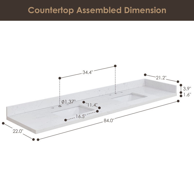 Oderzo 84" Resin Double Vanity Top with Sink and 6 Faucet Holes