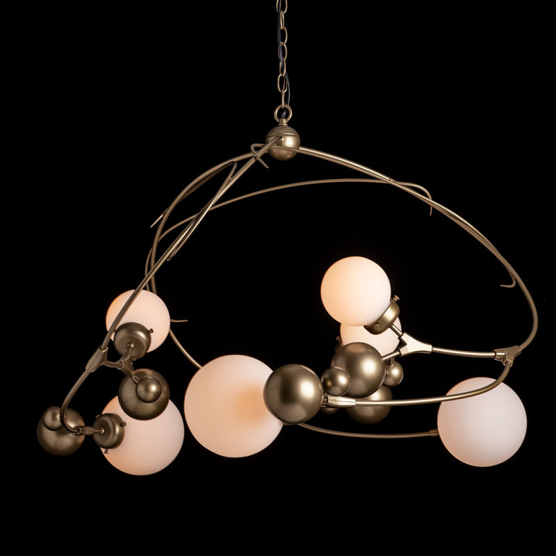 Sprig 6 - Light Unique Geometric Chandelier, Opal Glass, Soft Gold