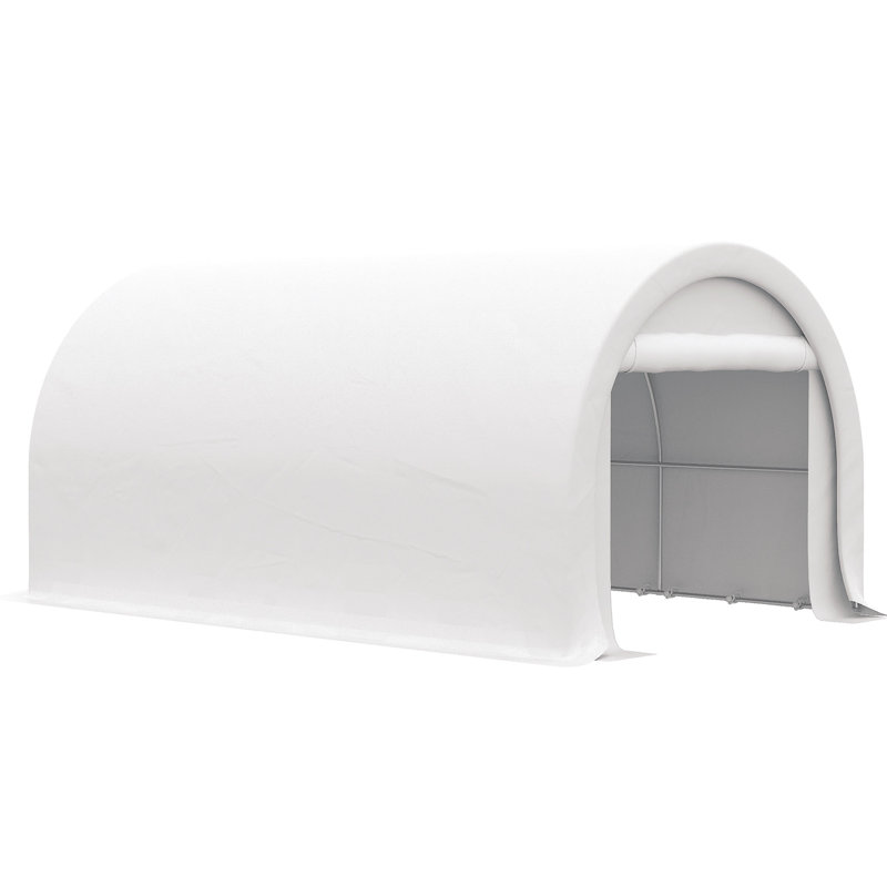 Abri d'auto robuste 10 'x 16' - Housse pour entrée polyvalente avec fermeture à glissière, structure en acier robuste, chariot de rangement pour outils de jardin blanc, outils de rangement