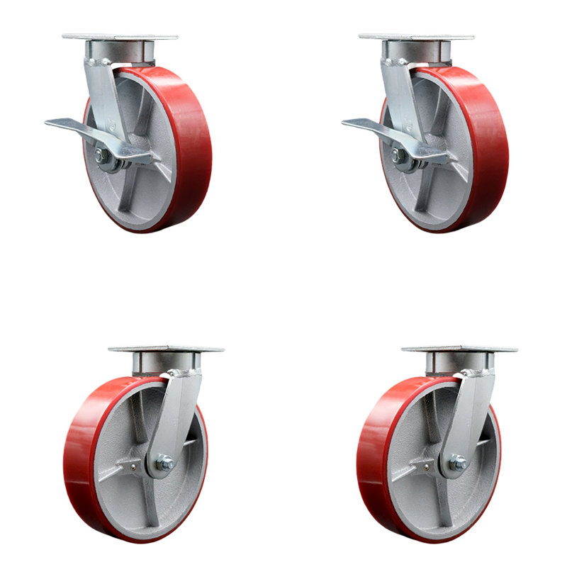 4 Piece Poly on Steel Caster Set, Red