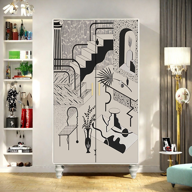 Modern Double Door Bedroom Wardrobe, Black/Ivory White