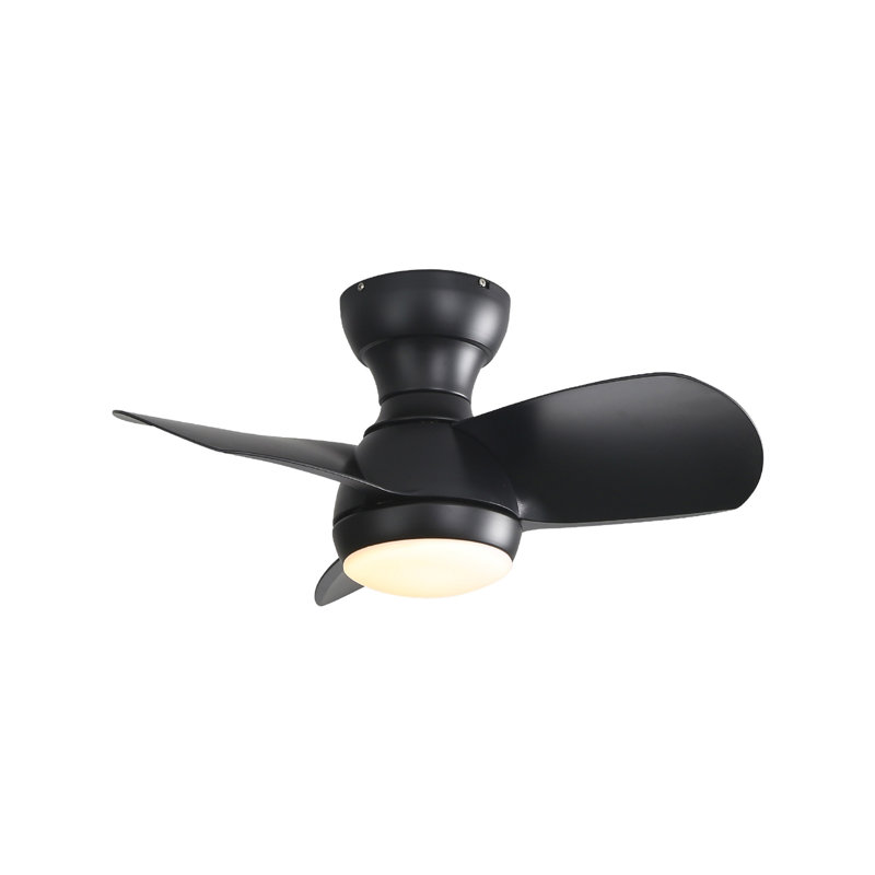 23 Inch Bedroom Ceiling Fan With 3 ABS Blades Remote Control DC Motor Black With 18W Led Light, Black, Black