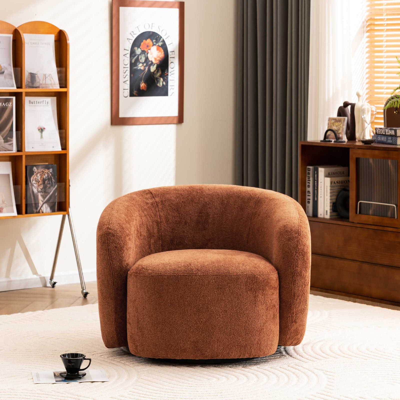 Munehito Upholstered Swivel Barrel Chair, Orange