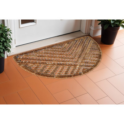 18" X 30" Brown Coir Geometric Outdoor Semi Circle Door Mat