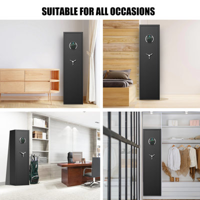 5 Gun Heavy Biometric Fingerprint Rifle Safe, Gun Safes for Home Rifle and Pistols with LCD Screen Keypad and Silent Mode, 3 Adjustable Gun Slots