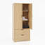 2 Door Wood Wardrobe with Hanging Rod, 2 Drawers, and Induction Light for Bedroom Storage and Organization