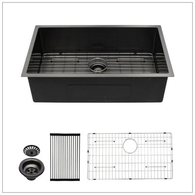 33" Gunmetal Black Kitchen Sink - 33"X 19"X 10" Undermount Singel Bowl Kitchen Basin 16 Gauge Stainless Steel With 10 Inch Deep