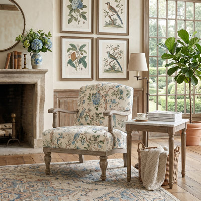 Amilio 27.75" W Farmhouse Floral Armchair