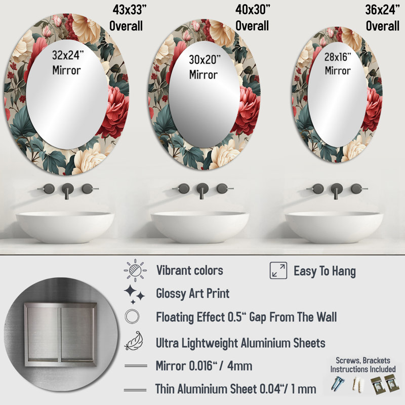 Sylvere - Miroir mural ovale traditionnel, H 36 po x l 24 po