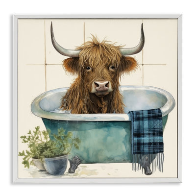 «Farmhouse Cow in Tub White», estampe numérique encadrée par Lazar Studio