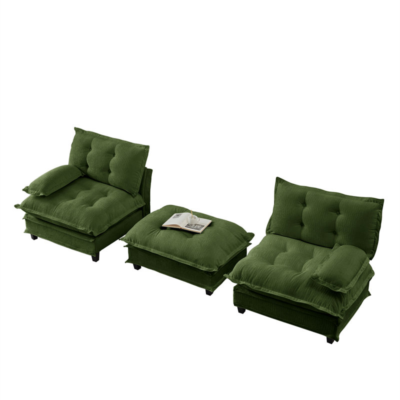 2-Seater L-Shaped Sectional, Green Chenille