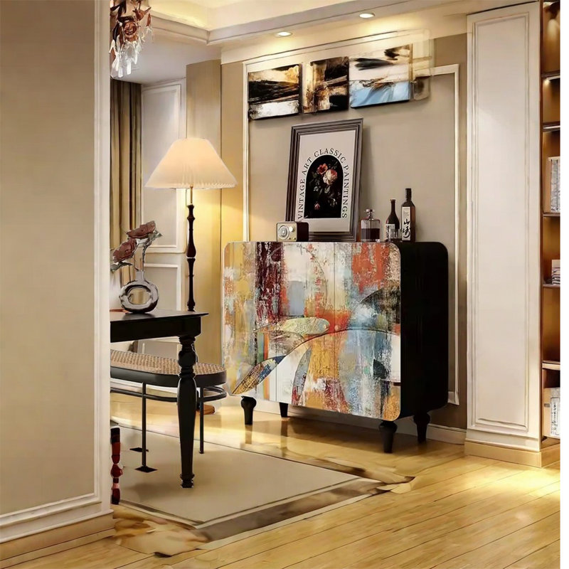 Armoire élégante en frêne avec poignées en laiton, Noir, noir, noir, noir