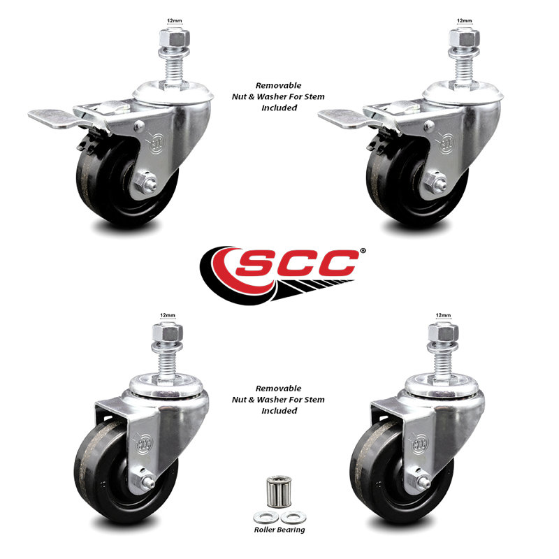 Swivel 12mm Threaded Stem Caster Set 2 Total Lock Brake