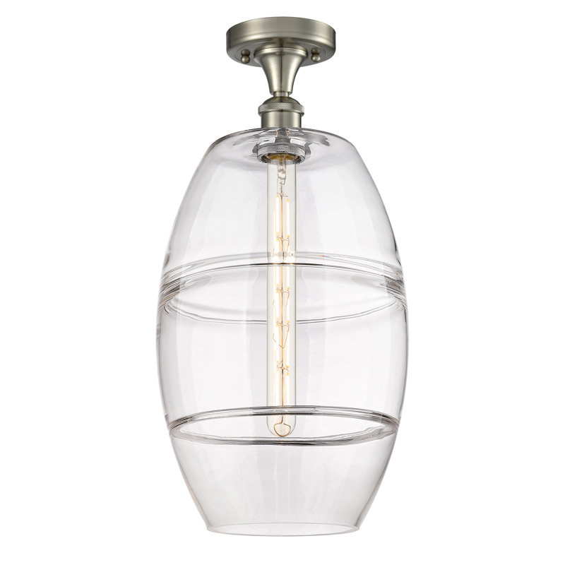 Plafonnier semi-encastré 1 lumière Ballston - Abiagael, Nickel satiné brossé, Transparent, H 19,75 po x l 10 po x P 10 po