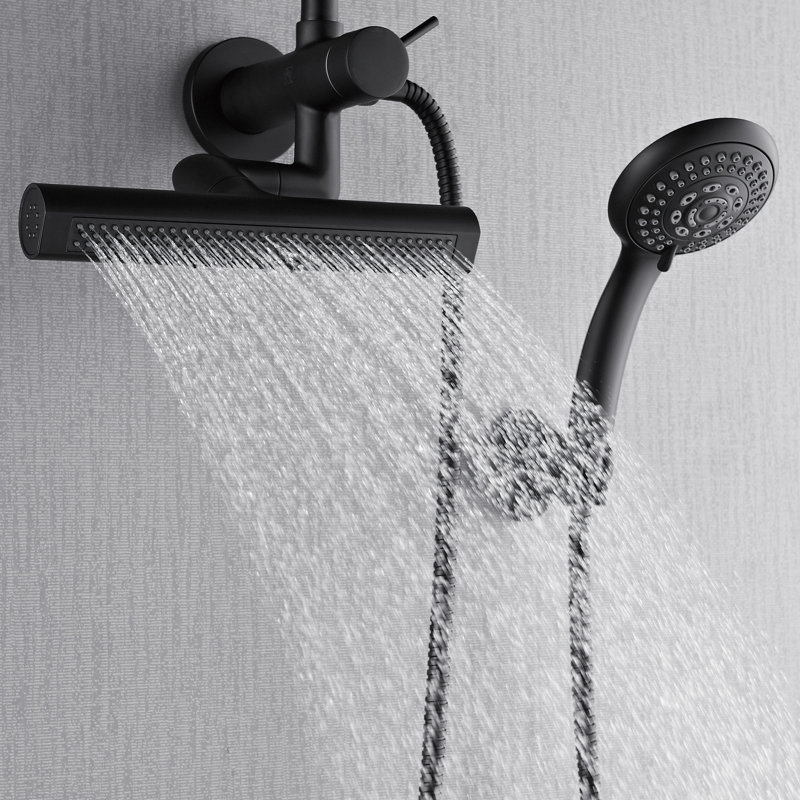 Mini pomme de douche 8 pouces FORNO ACQUA AcquaFALL, finition noir mat, pomme de douche à effet de pluie, pomme de douche à main, jets de corps, débit de 1,8 GPM