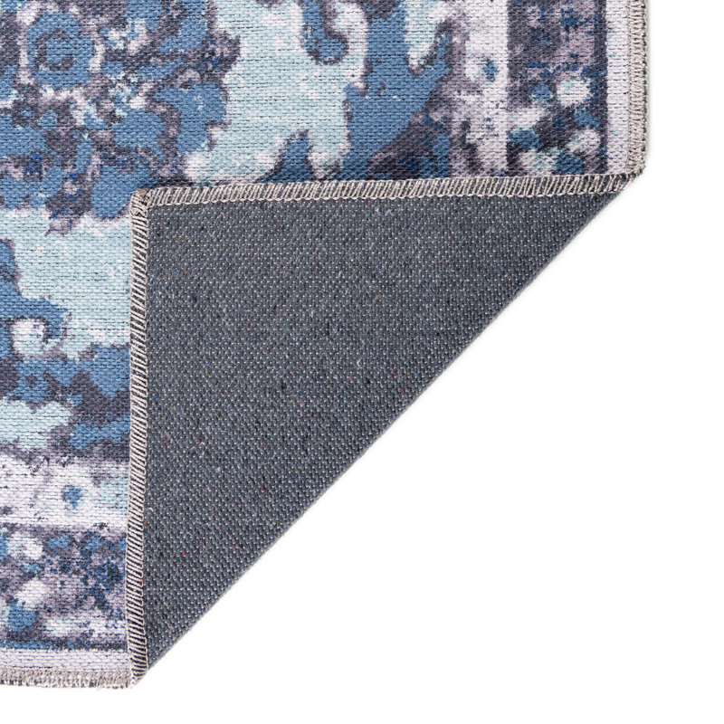 Tapis oriental gris / bleu Aten, Tapis de couloir 2 pi 7 po x 12 pi