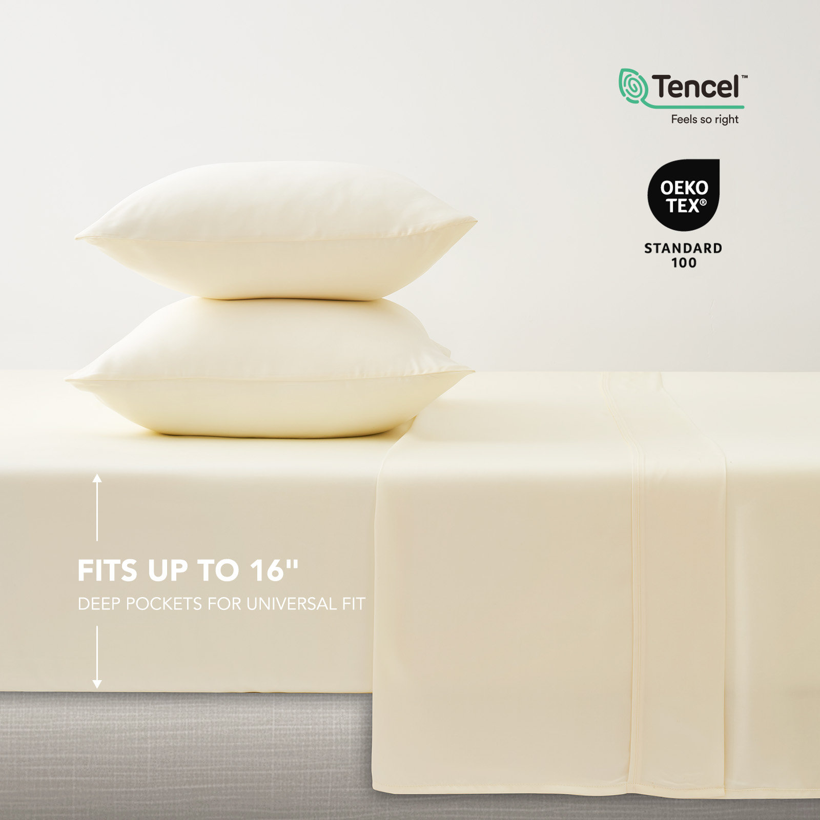 Tencel Sheet Set 4 Pieces, Cream White, Queen Sheet Set + 1 Fitted Sheet + 2  Pillowcases