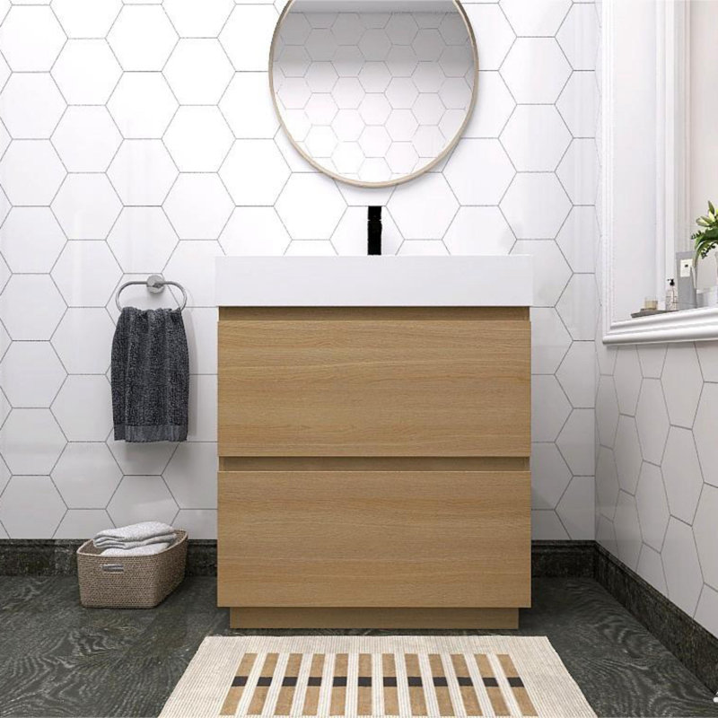 Ensemble de meuble-lavabo simple 30 po avec plateau en résine Ayhm, Naturel