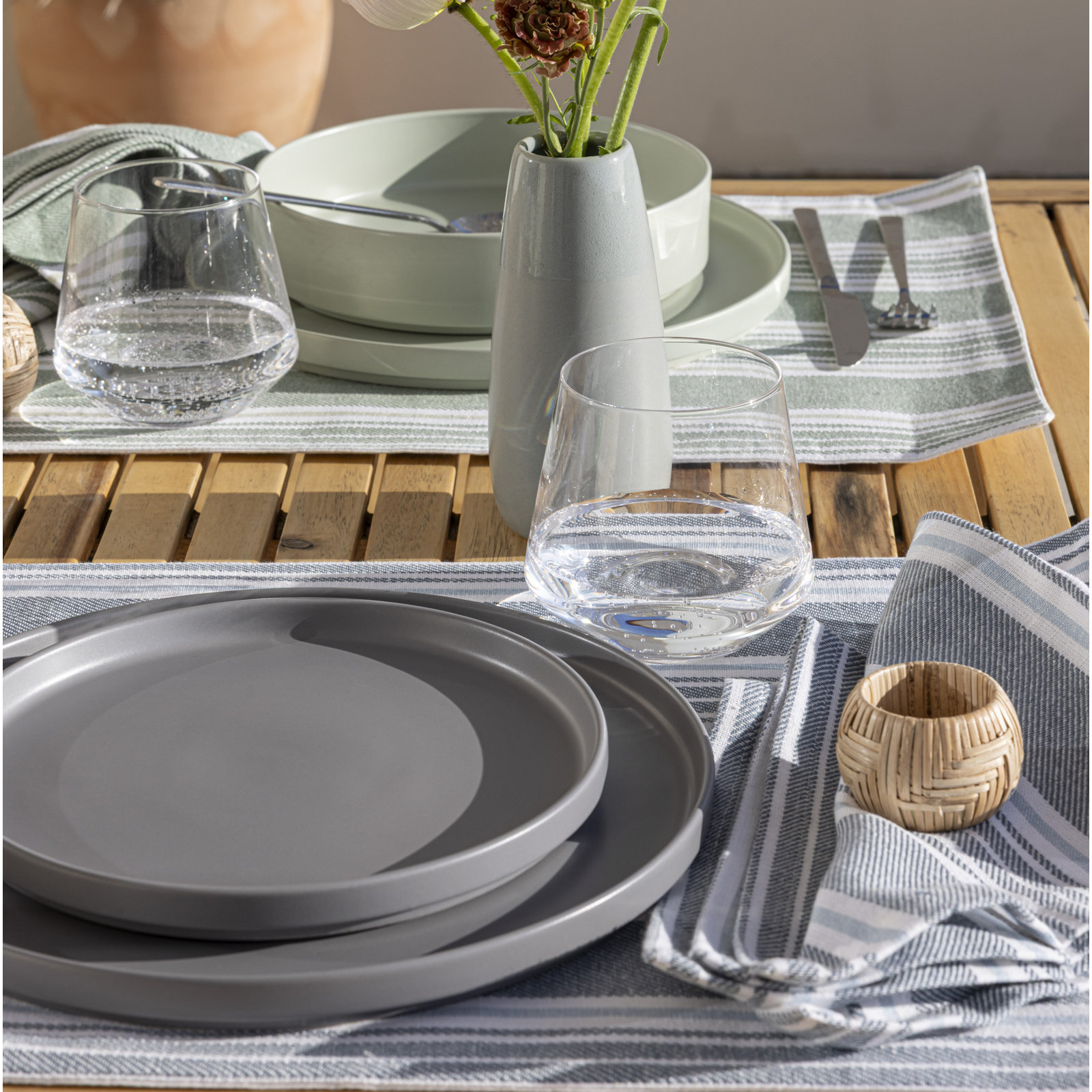 Stackable Stoneware Dinnerware Set, Charcoal