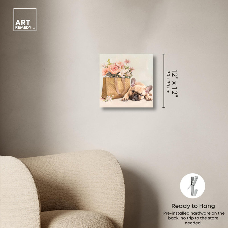 Art sur toile Sleepy Frenchie, Toile tendue, H 12 po x l 12 po x P 1,5 po